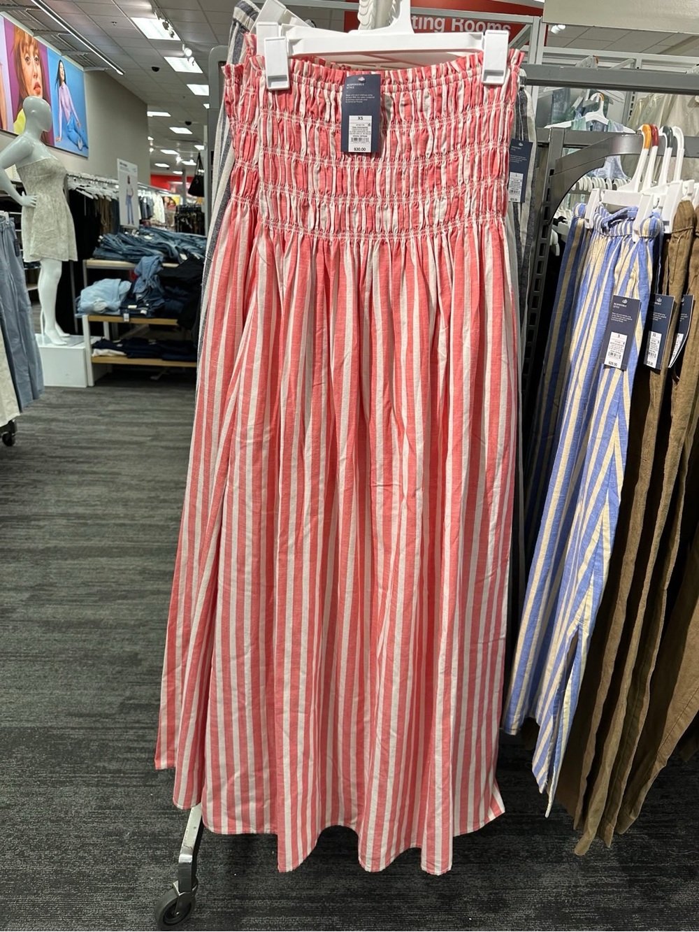 a new day Pink and White Striped Smocked Maxi Skirt